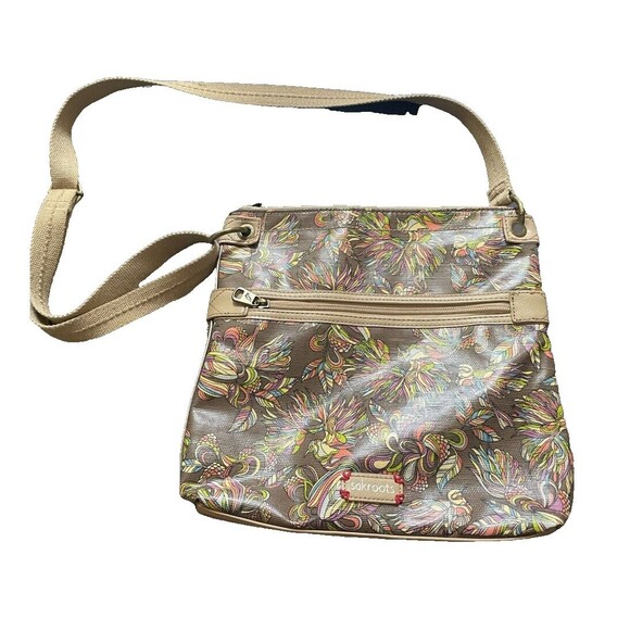 SakRoots Multicolor Bird Floral Crossbody Bag Purse Tan Adjustable Strap Brown - Picture 1 of 16